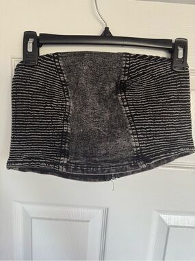 Fashion Nova Black & Gray Striped Crop Tube Top